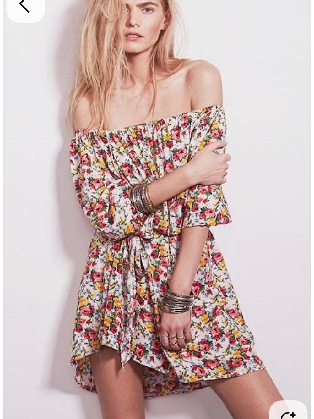 Free People One-Shoulder Floral Mini Dress in White with Pink & Yellow